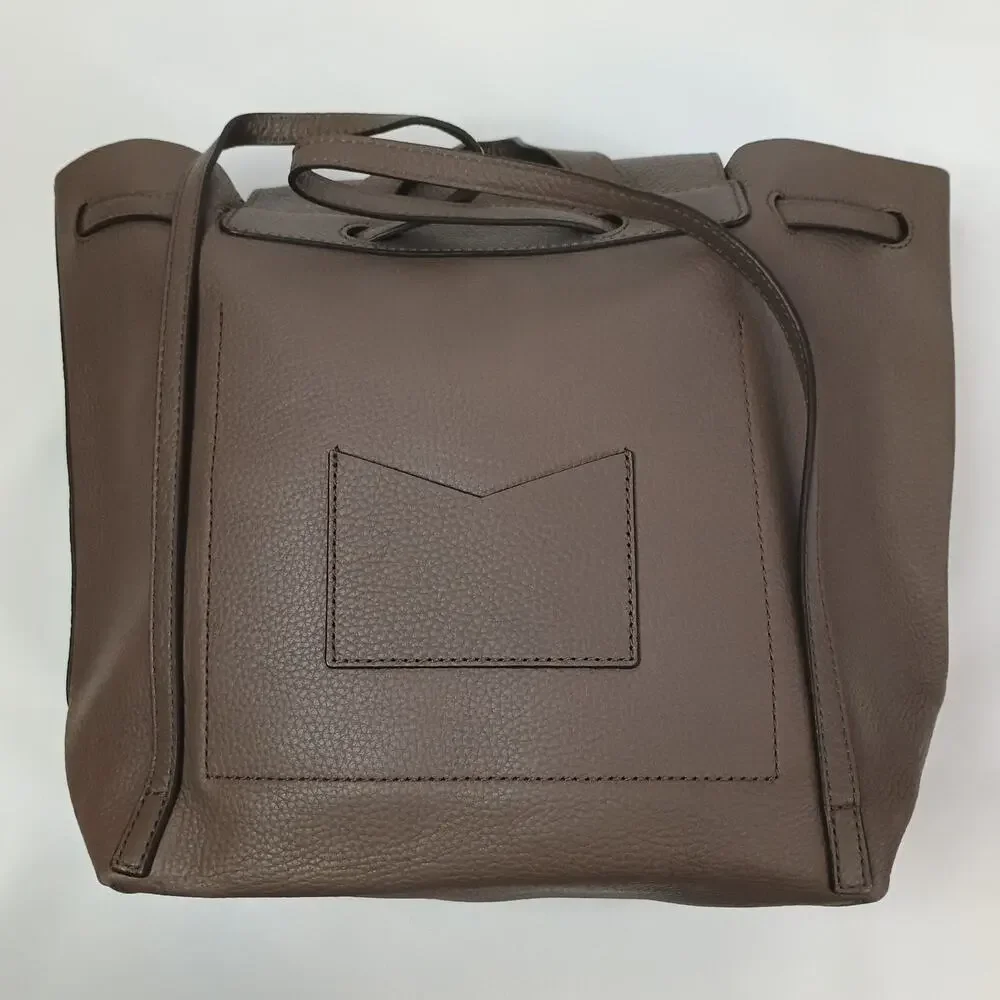 Michael Kors Junie Medium Flap Backpack Pebbled Leather Gold Hardware Taupe Bag